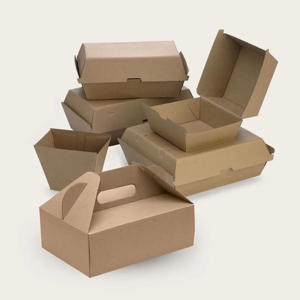 Range of kraft catering and takeaway boxes